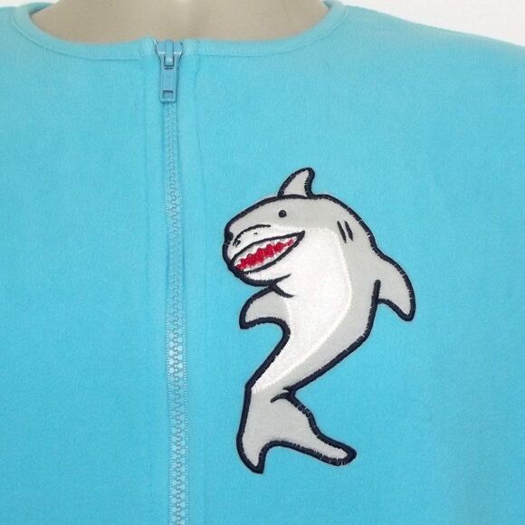 NICK & NORA Footie Pajamas/Union Suit, S, SHARK, Aqua Blue, Long sleeve, Zipper - Picture 3 of 14